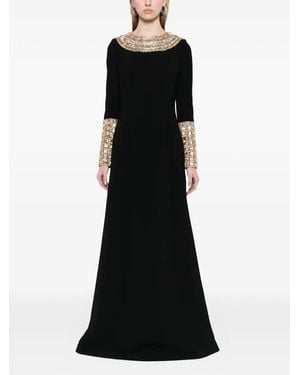 Dina Melwani Crystal-Embellished Floor-Length Maxi Gown Dress - Black