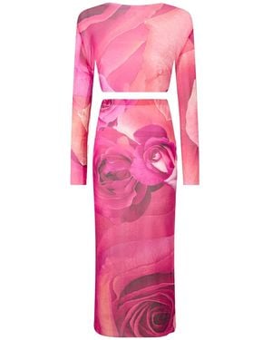 Roberto Cavalli Rose-Print Skirt - Pink