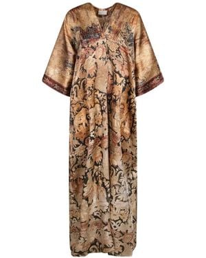 Pierre Louis Mascia Tapestry-Print V-Neck Maxi Dress - White