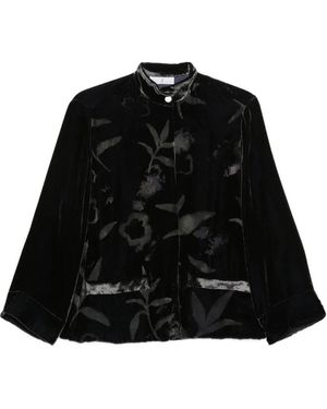 Whyci Floral-Pattern Velvet Jacket - Black