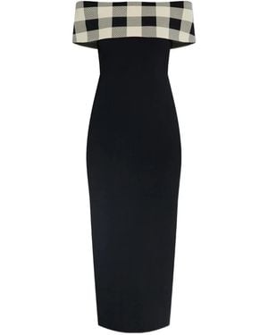 Posse Off-Shoulder Checked Dress - Black