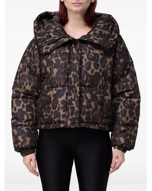 Save The Duck Leopard-Print Puffer Jacket - Black