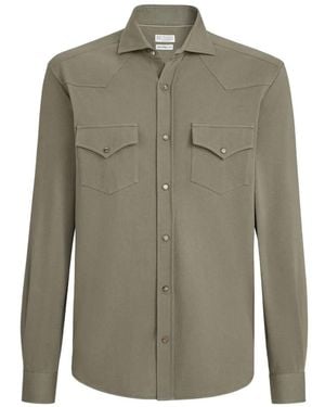 Brunello Cucinelli Cotton Piquè Western Shirt - Green