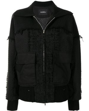 Goen.J Frayed Tweed Patchwork Bomber Jacket - Black