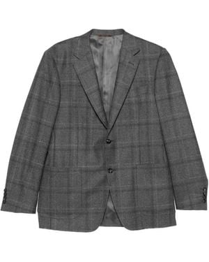 Canali Check-Pattern Single-Breasted Blazer - Gray