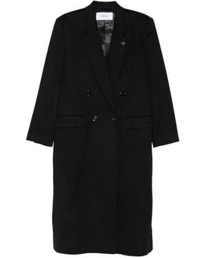 Lardini Martin Double-Breasted Peaked-Lapel Coat - Black