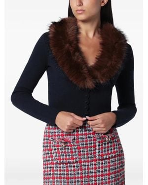 Self-Portrait Faux-Fur Knit Cardigan - Blue