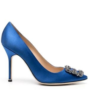 Manolo Blahnik Hangisi 105 Satin Court Shoes - Women's - Calf Leather/fabric - Blue