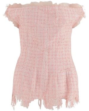 MATIERES FECALES Off-Shoulder Fringed-Hem Top - Pink