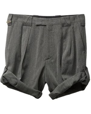 Versace Herringbone Wool Crêpe Formal Shorts - Grey
