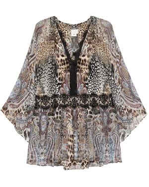 CAMILLA Lace-Trim Animal-Print Dress - Gray