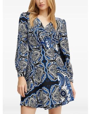 Morgan Long-Sleeve Paisley-Print Mini Dress - Blue
