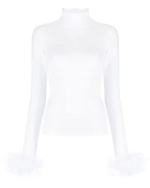 Atu Body Couture Feather-Cuffs Roll-Neck Top - White