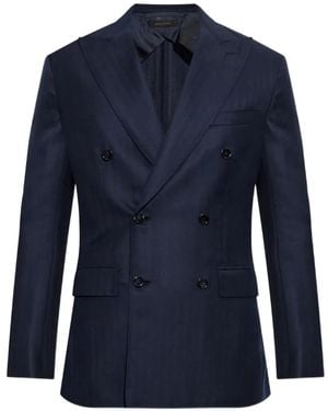 Brioni Blazer Croisé À Motif De Chevrons - Blue