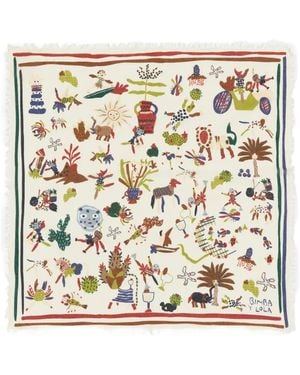 Bimba Y Lola Fringed Print Scarf - White