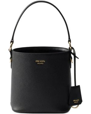 Prada Saffiano-Leather Mini Bucket Bag - Black
