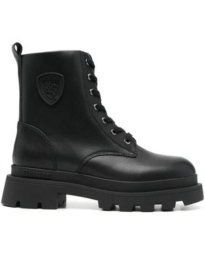 Blauer Faux-Leather Combat Boots - Black