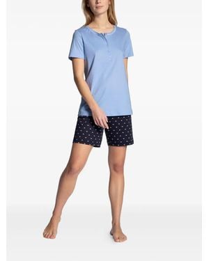 CALIDA Button-Placket Shorts Pyjama Set - Blue