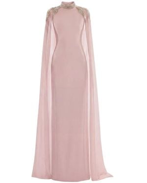 Saiid Kobeisy Embellished Cape-Sleeve Maxi Dress - Pink