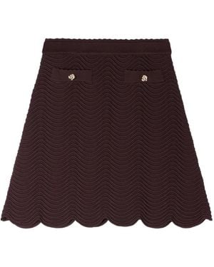 Sandro Button-Detail Scallop-Hem Knitted Skirt - Red