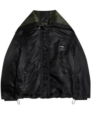HOMMEGIRLS Zipped-Hood Logo-Patch Bomber Jacket - Black