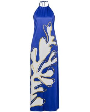 Cala De La Cruz Agnes Graphic-Print Halterneck Dress - Blue