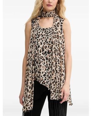 Joseph Ribkoff Animal-Print Fringed Top - Natural