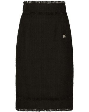 Dolce & Gabbana Tweed Midi Skirt With Dg Logo - Black