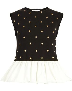 Nina Ricci Polka Dot Peplum Top - Black