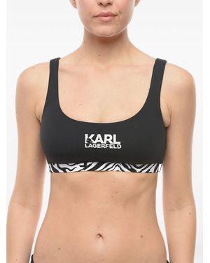 KARL LAGERFELD Logo-Print Animal-Pattern Bikini Top - Black