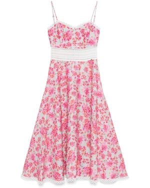 Nissa Floral-Print Linen Midi Dress - Pink