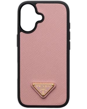 Prada Triangle-Logo Leather Phone Case Iphone 17 - Pink