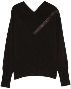 D.exterior Zip-Detail V-Neck Jumper - Black