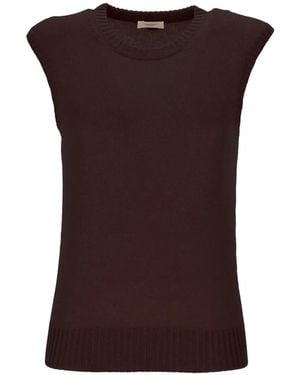 Agnona Ribbed-Trim Knitted Top - Brown