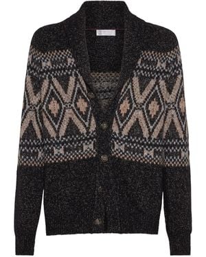 Brunello Cucinelli Shawl-Collar Patterned Cardigan - Black