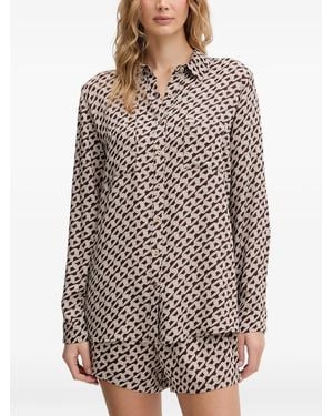 Melissa Odabash Millie Chain-Print Button-Up Shirt - Brown