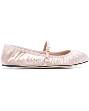 Dolce & Gabbana Logo Buckle Leather Slippers - Pink