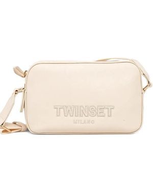 Twinset Logo-Detail Double-Zip Cross Body Bag - Natural