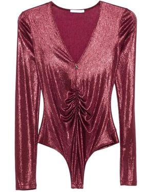 Patrizia Pepe V-Neck Long-Sleeve Bodysuit - Red