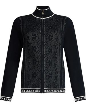 Liu Jo Lace-Effect High-Neck Cardigan - Black