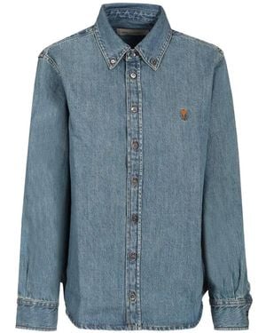 Ami Paris Denim Shirt With Ami De Coeur - Blue