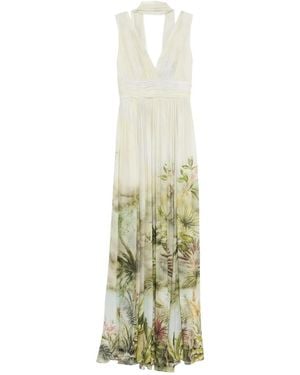 Elie Saab Printed Chiffon Long Dress - White