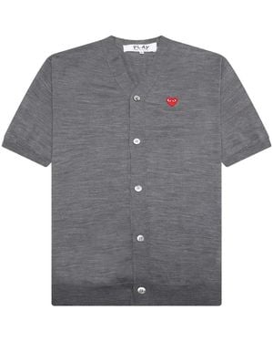 Comme des Garçons Heart-Patch Short-Sleeve Cardigan - Gray