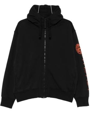 Stone Island Logo-Print Zip-Up Hoodie - Zwart