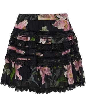 AllSaints Zora Floral-Print Tiered Mini Skirt - Black