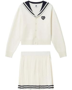 Chocoolate Conjunto De Falda Y Cárdigan Con Cuello Marinero - Blanco