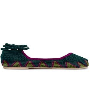 SLO_HAND_MADE Crochet Lace-Up Ballet Flats - Blue