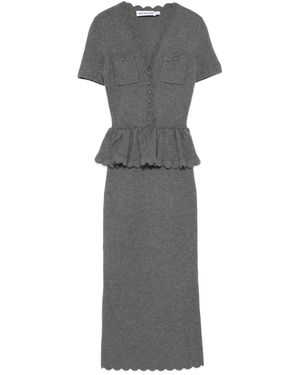 Self-Portrait Pocket Peplum Midi Dress - Grey