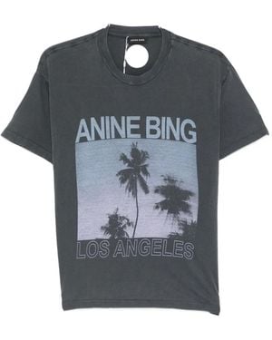 Anine Bing Palm-Print T-Shirt - Grey