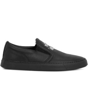 Philipp Plein Embossed-Leather Slip-On Sneakers - Black